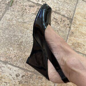 Nine West real Patent Leather Wedge Slingback Sandal - 7.5
